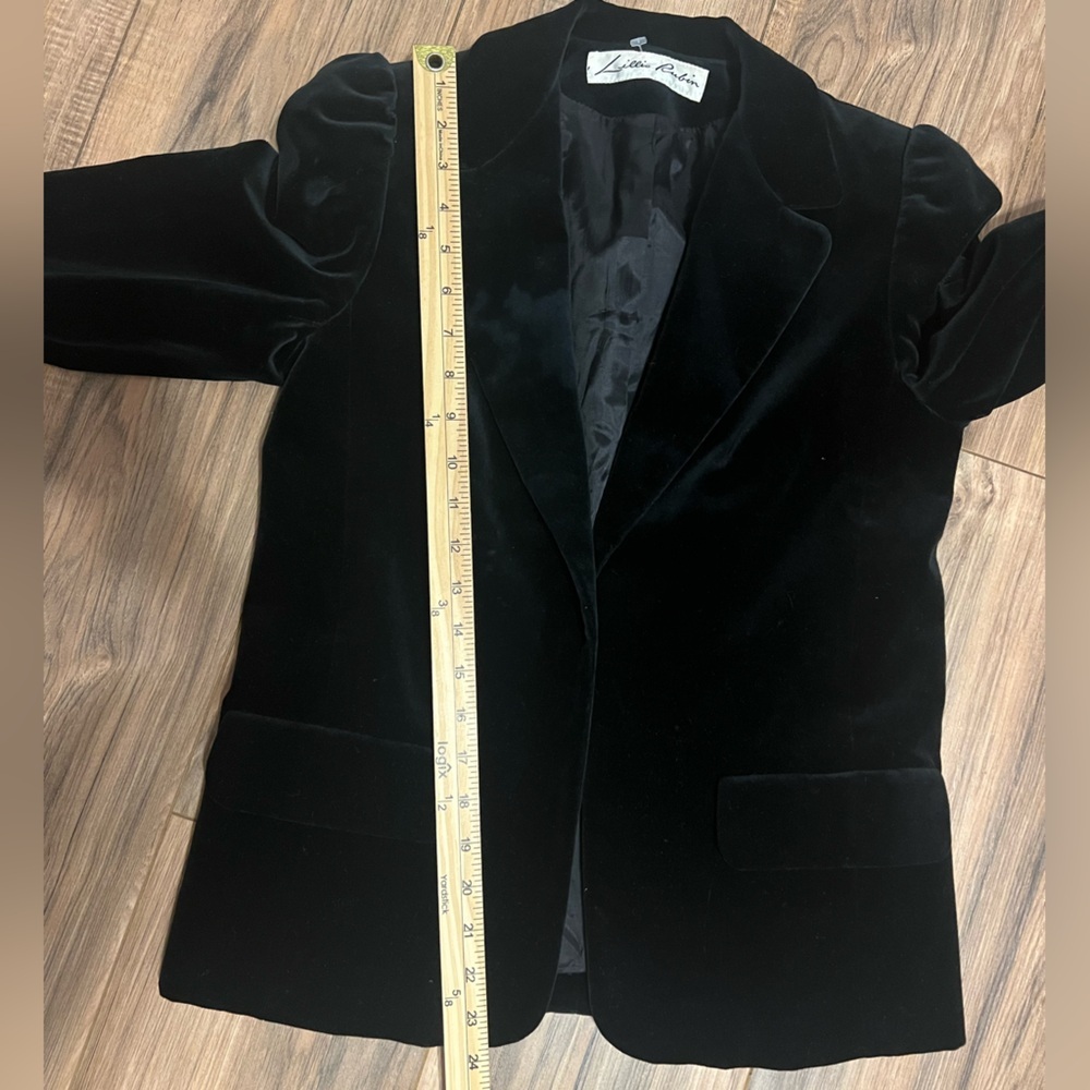 Lillie Rubin Black Velvet Blazer Size 8 Puff Shoulder Tuxedo Lapel Vintage Glam - Picture 13 of 14
